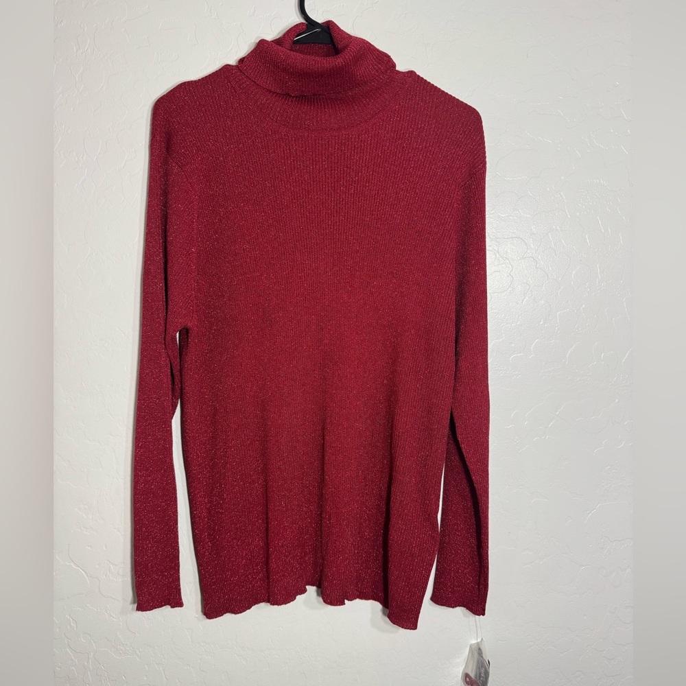 Nygard Red Sparkle Turtleneck‎ Sweater Plus 3X Silk Blend Metallic Holiday NWT